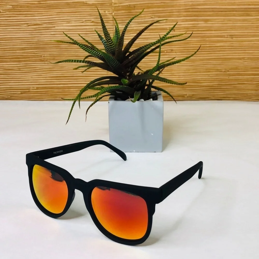 KOMONO Riviera Black Rubber Sunglasses NEW mirrored